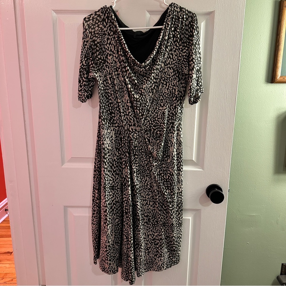 Boden Cowl Neck Black Tan Printed Dress 12L